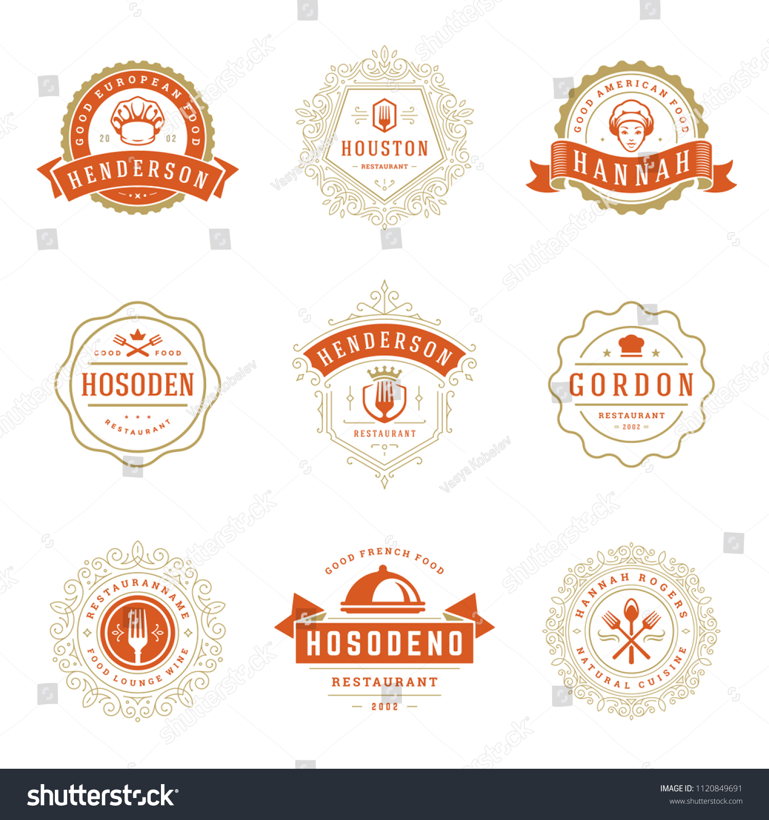 Restaurant Logos Design Templates Set Vector Stock Vector Royalty Free 1120849691