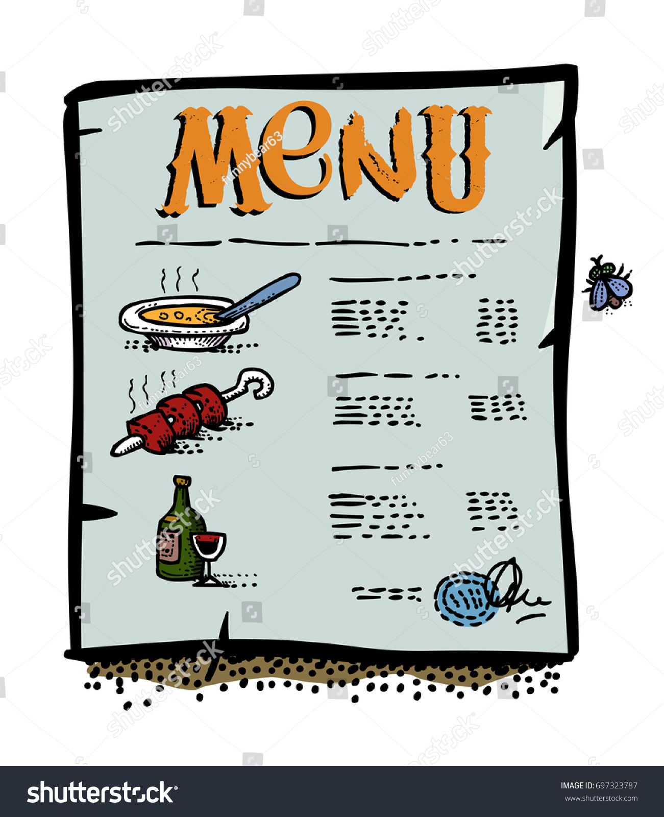 Restaurant Menu Cartoon Hand Drawn Image : image vectorielle de stock