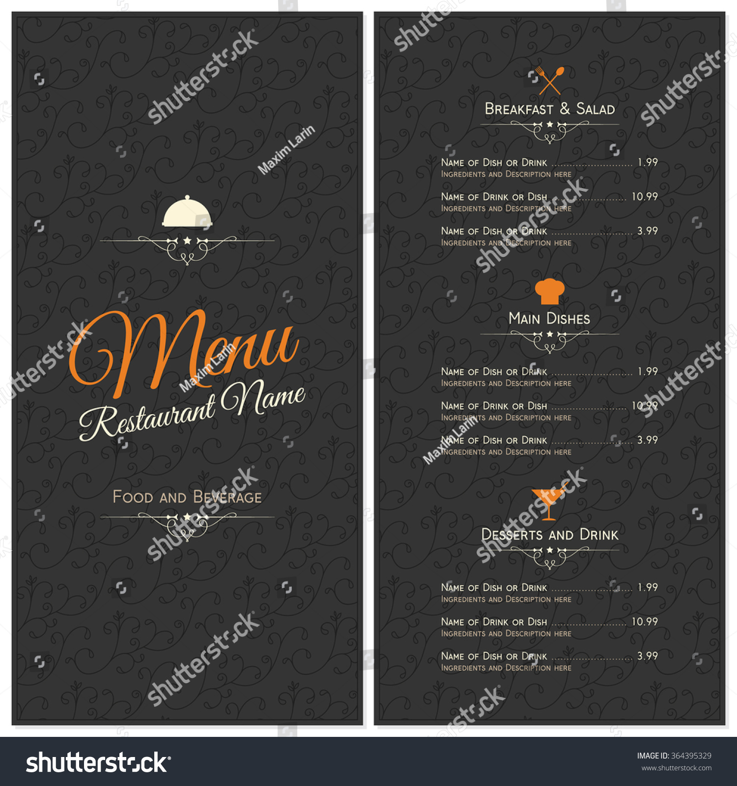 Restaurant Menu Design Vector Brochure Template Stock Vector (royalty 