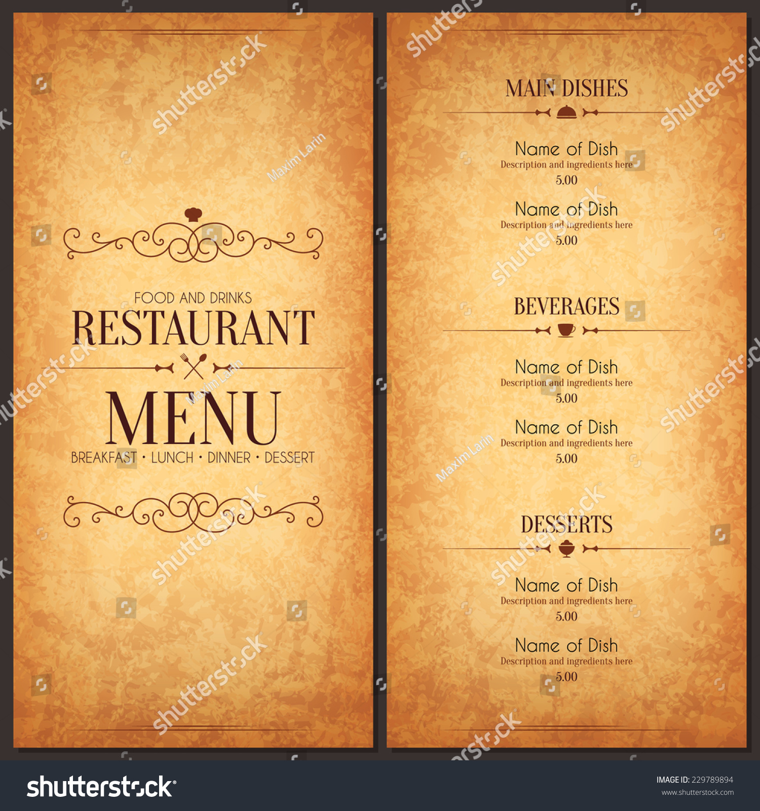 Restaurant Menu Design Vector Menu Brochure Stock Vector 