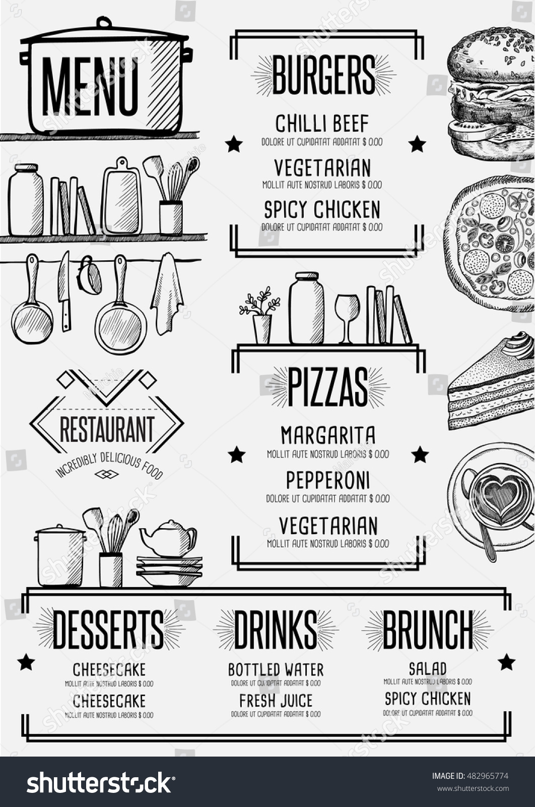 Restaurant Menu Placemat Food Brochure Cafe Stock Vector 482965774 Shutterstock Placemat Menu Templates
