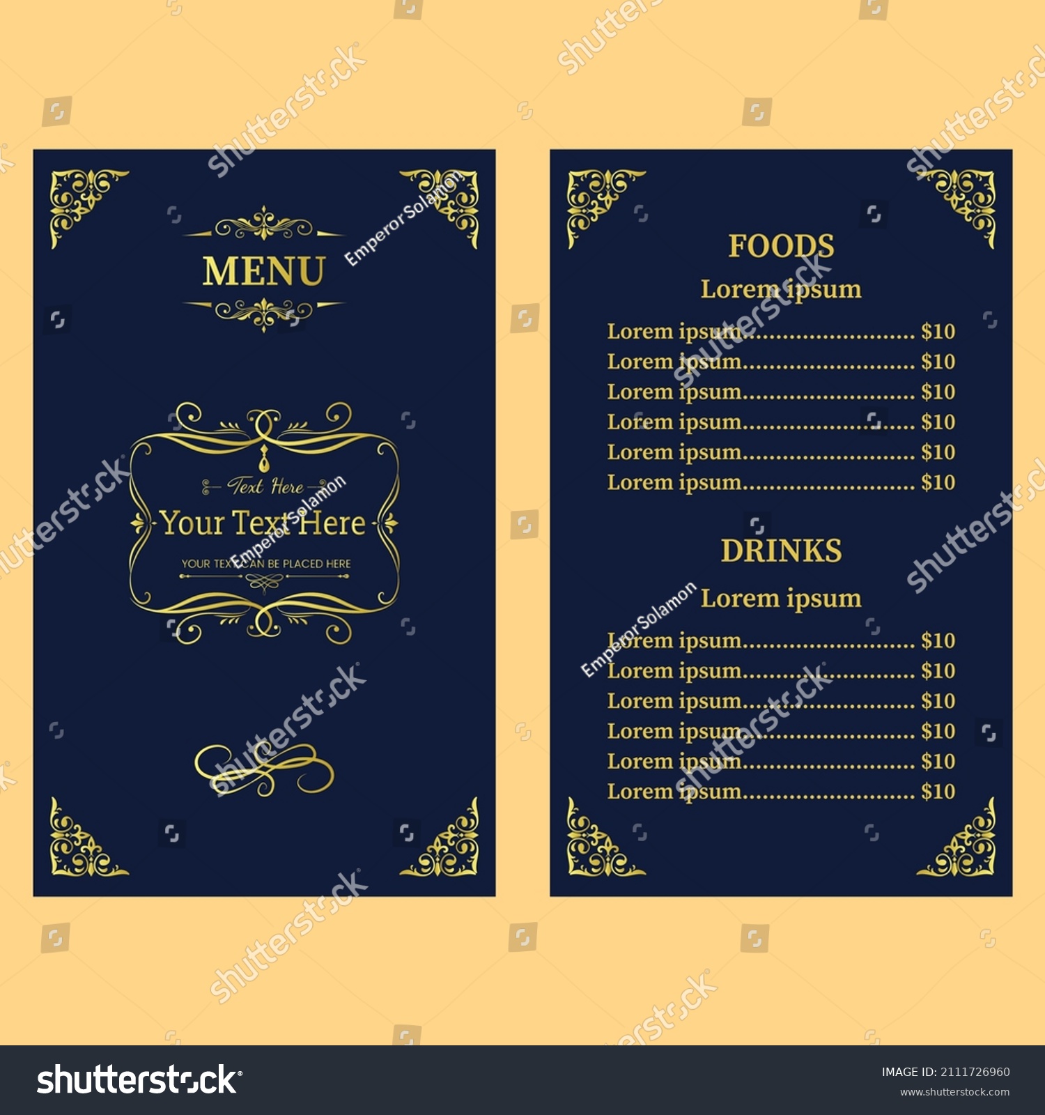 Restaurant Menu Template Royal Luxury Stock Vector (royalty Free 