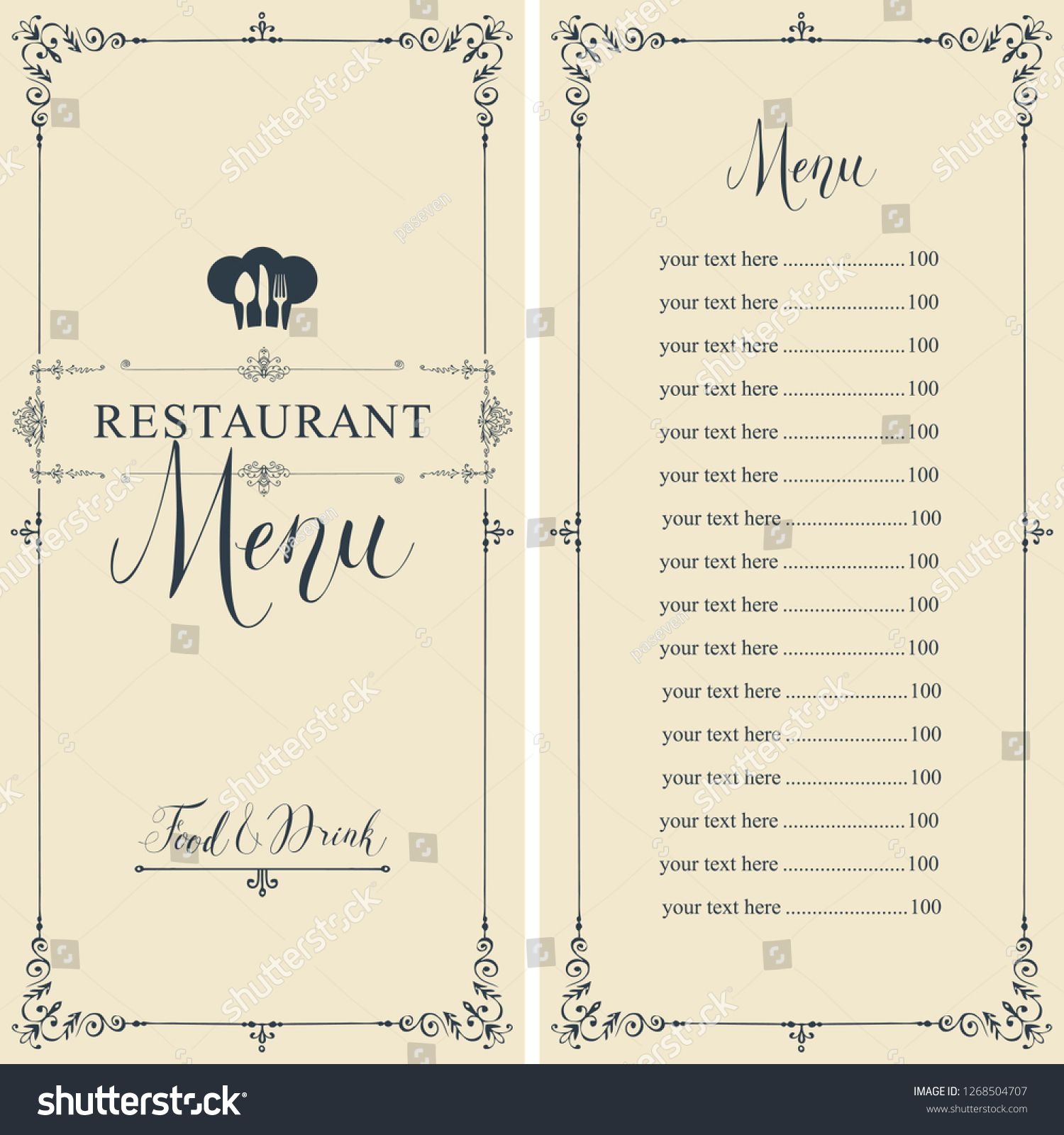 Restaurant Menu Price List Toque Cutlery Stock Vector (Royalty Free ...