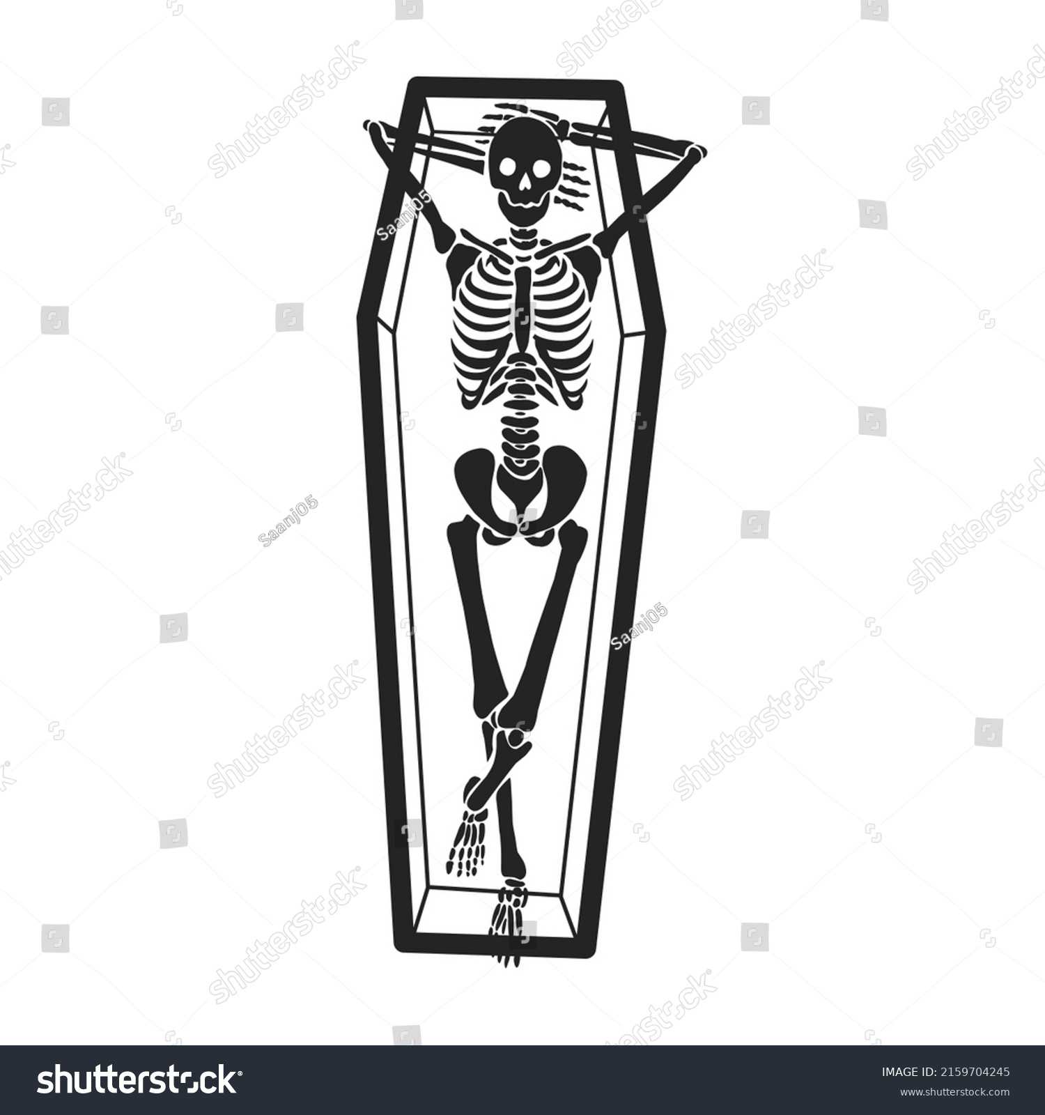 Resting Skeleton Coffindead Skeleton Vector Illustration Stock Vector