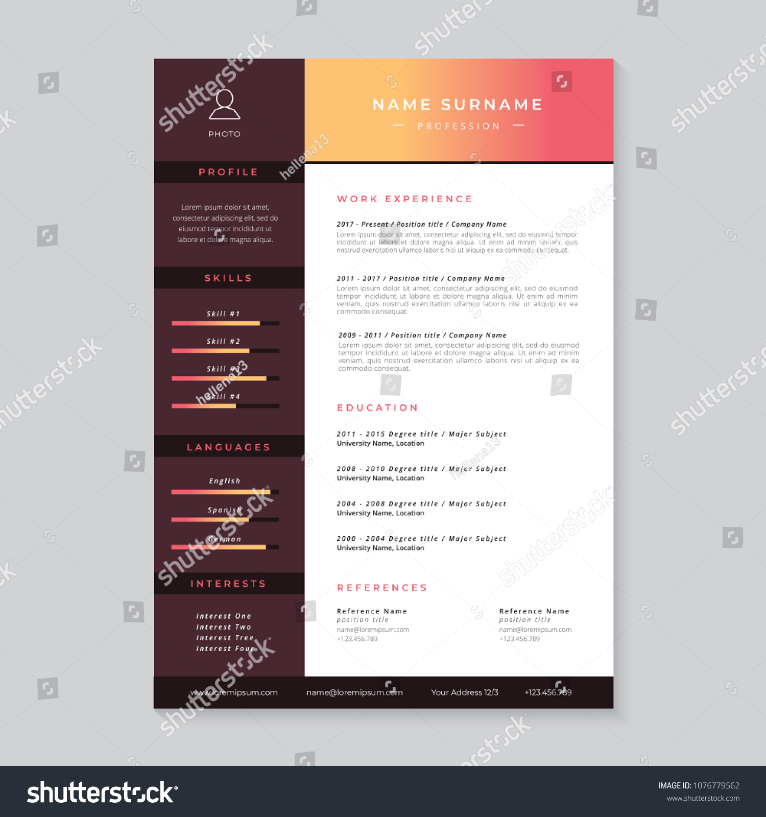 Resume Cv Template Job Applications Business Finance Stock Image