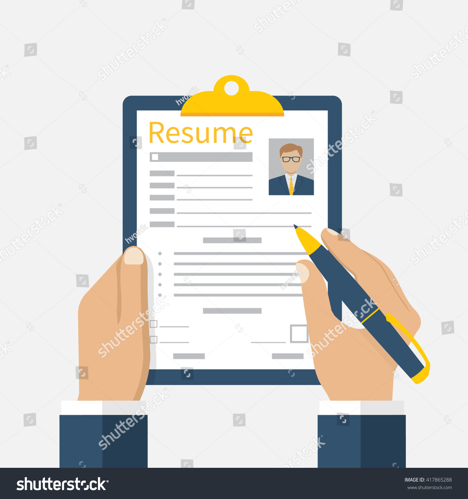 resume form hands clipboard leaf hand stock vector 417865288