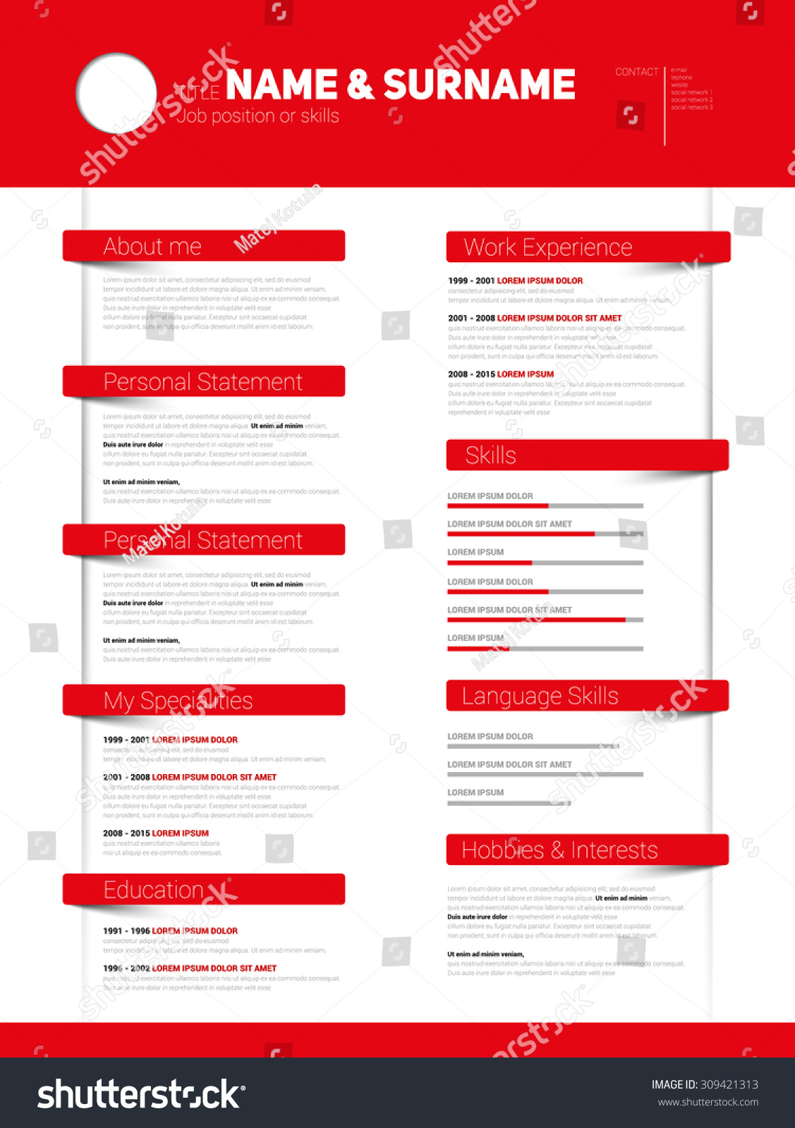 resume Flat Design Resume resume minimalist cv template flat design stock vector 309421313 with items
