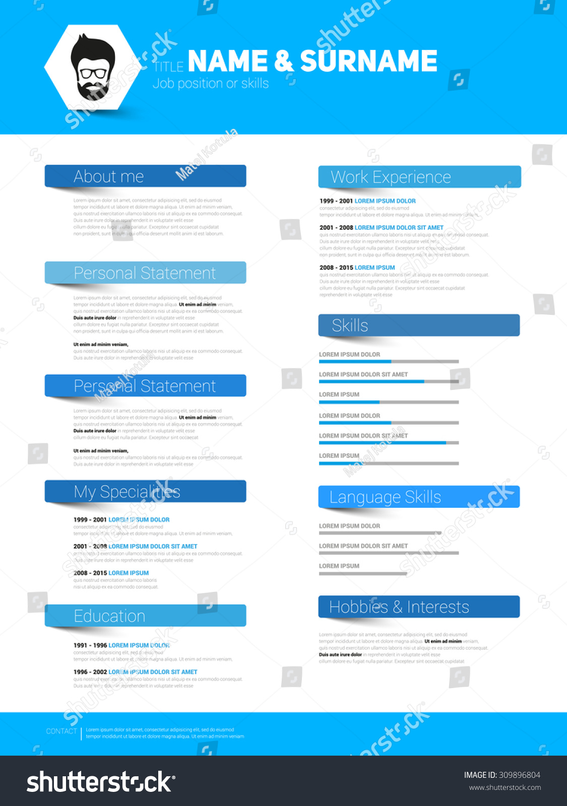 resume Flat Design Resume resume minimalist cv template flat design stock vector 309896804 with items