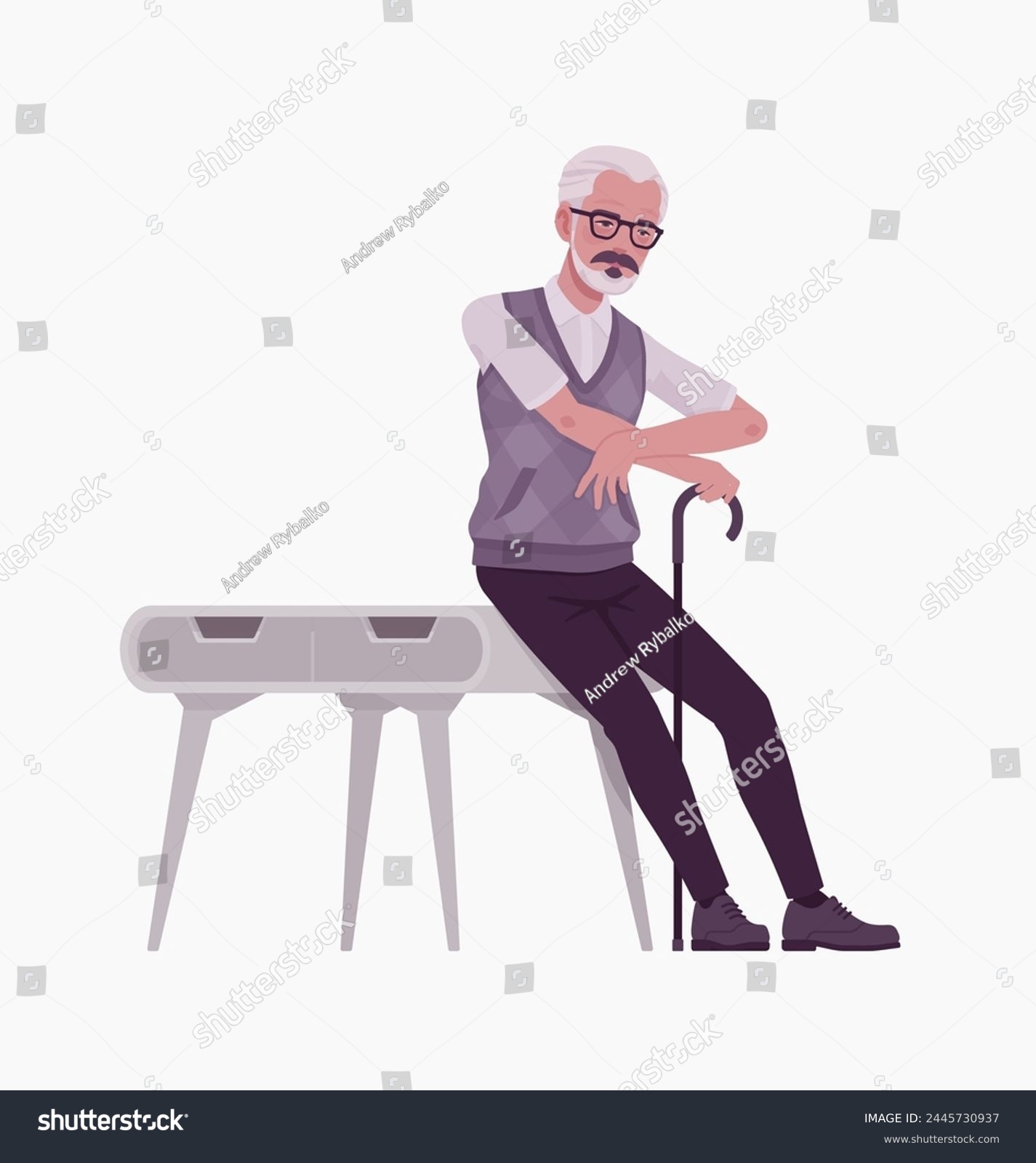 SVG of Retired old active senior man, elderly pensioner desk lean pose svg