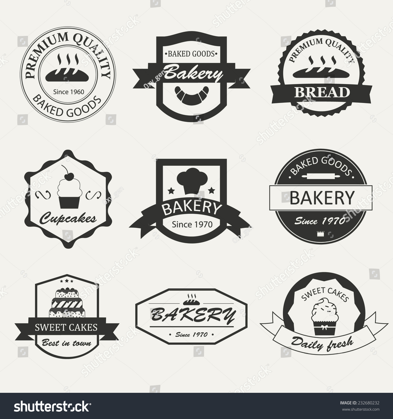 Retro Bakery Logos, Badges And Labels Set. Baked Goods Design Elements ...