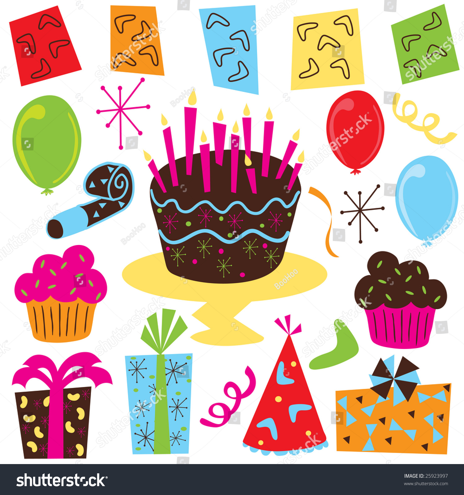 Download Retro Birthday Party Supplies Including Balloons Stock ...