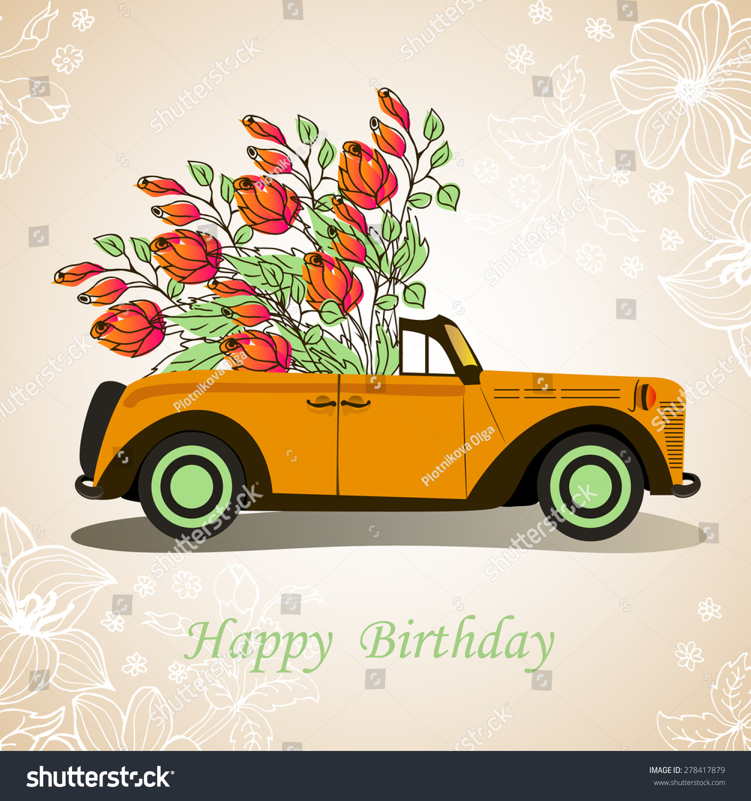 Retro Cabriolet Car Happy Birthday Car Stock Vector Royalty Free 278417879