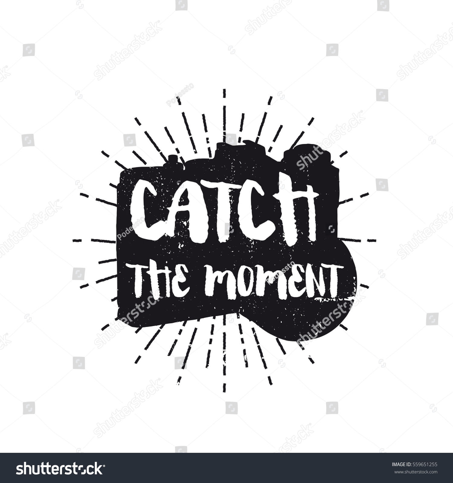 Retro Camera Silhouette Text Catch Moment Stock Vector Royalty Free