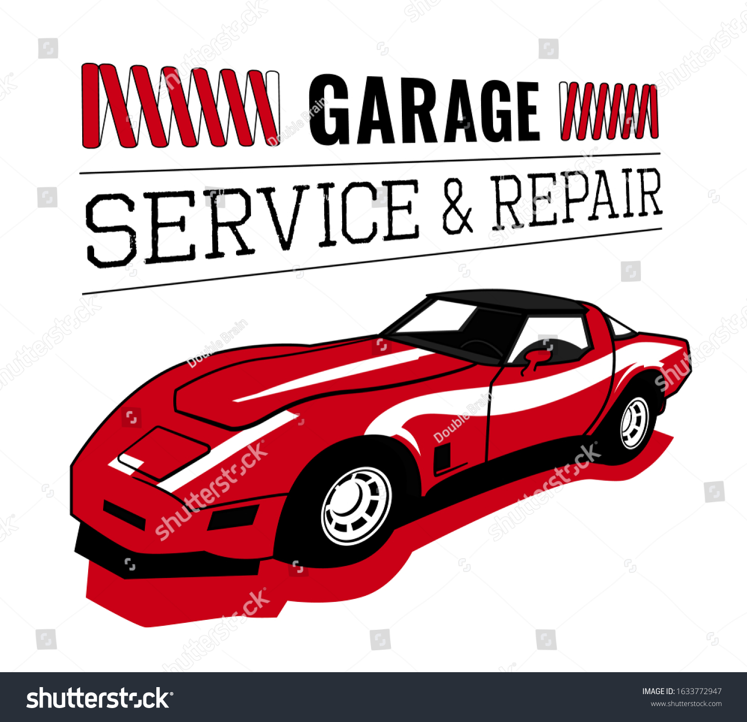 SVG of Retro car service sign. Vintage vehicle repairing workshop. Racing garage. Automotive icon. American advertising style. Editable illustration isolated on a white background. Transportation concept svg
