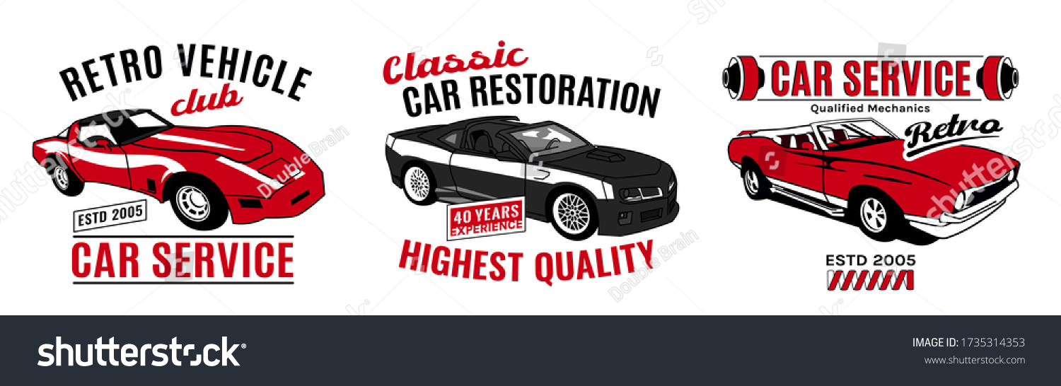 SVG of Retro car service sign. Vintage vehicle repairing workshop. Racing garage. Automotive icon. American advertising style. Editable illustration isolated on a white background. Transportation set svg