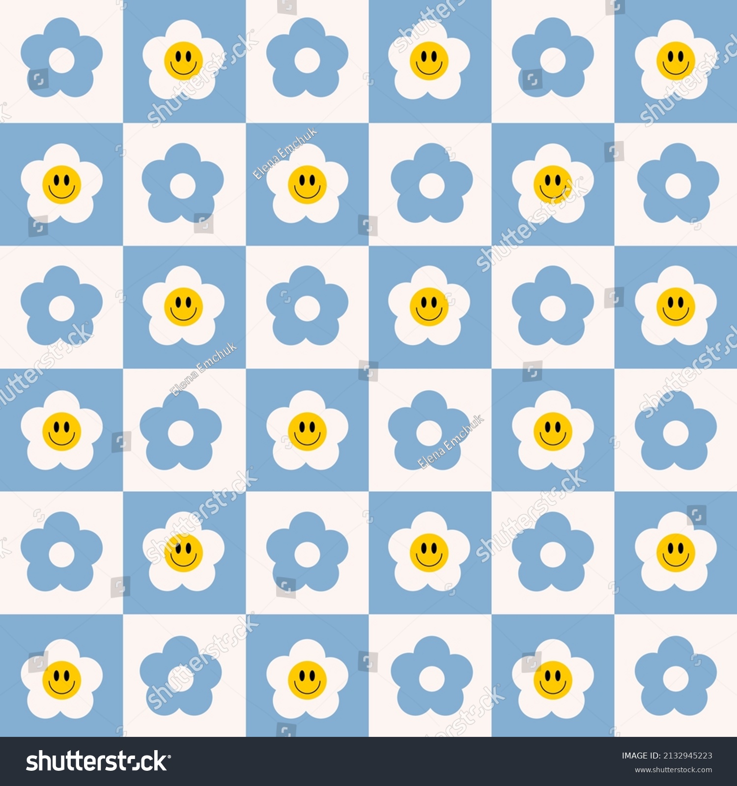 Retro Checkerboard Groovy Seamless Pattern Smiling Stock Vector Royalty Free