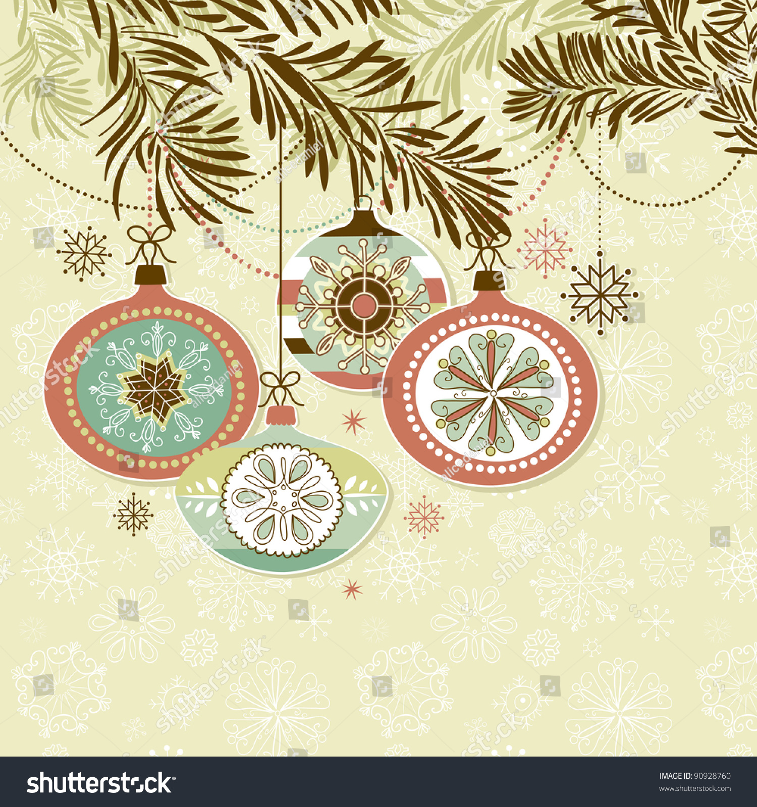 Retro Christmas Ornaments Stock Vector 90928760 - Shutterstock