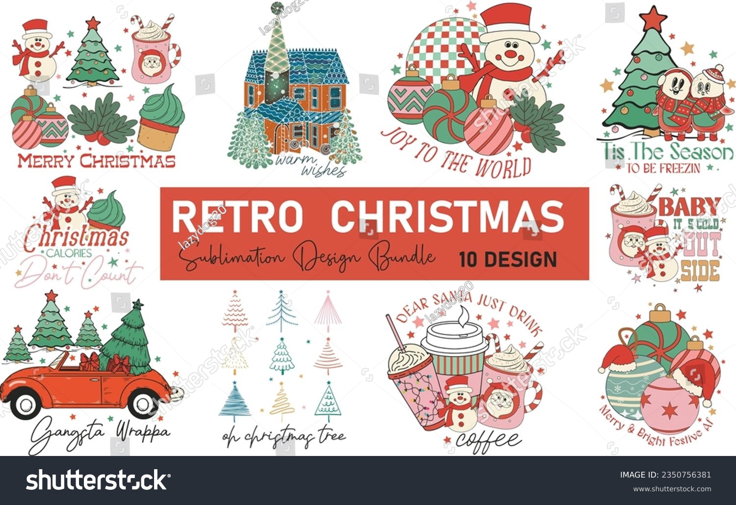 SVG of Retro Christmas Sublimation Design Bundle svg