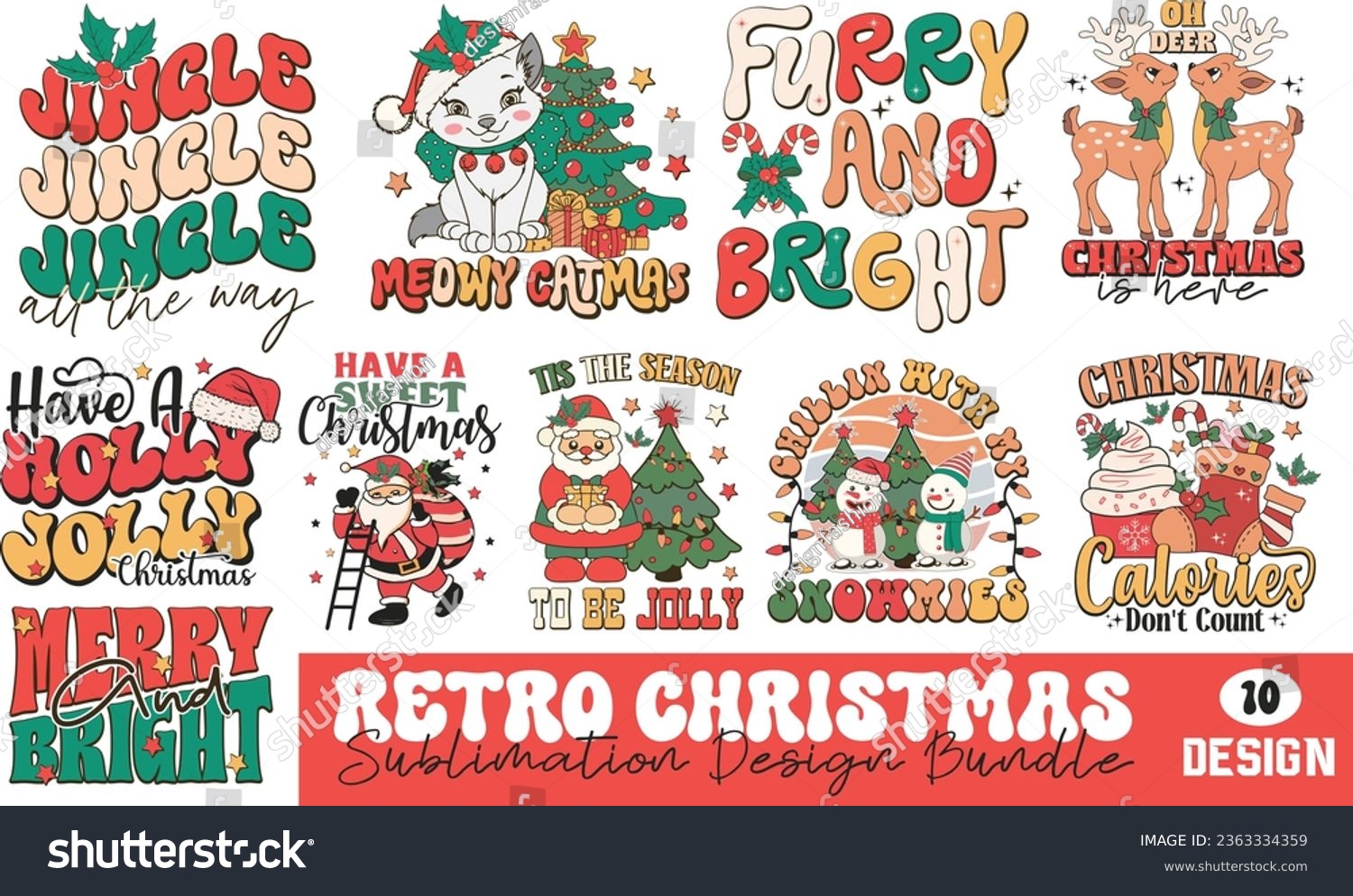 SVG of Retro Christmas  Sublimation Design Bundle svg