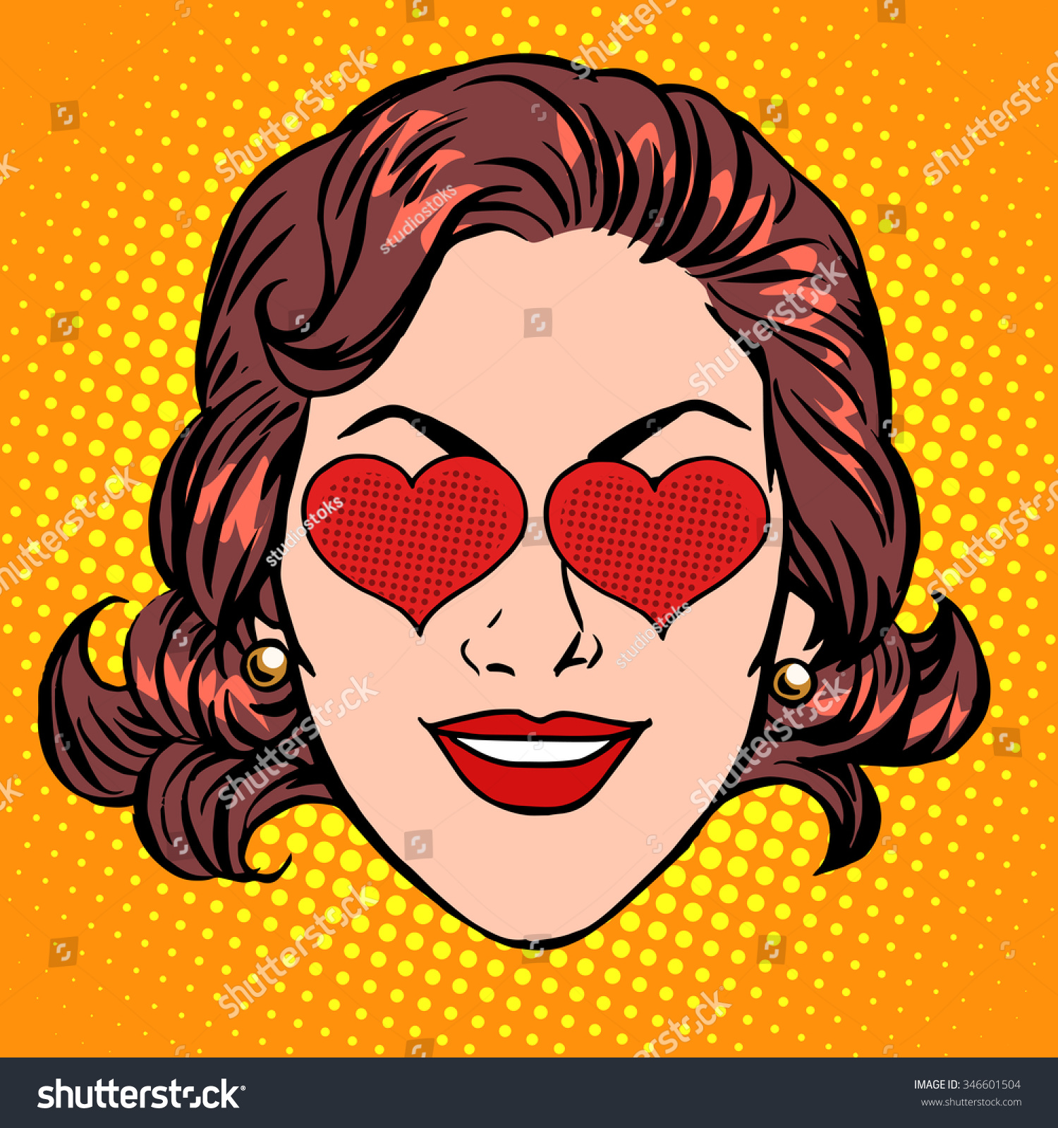 Retro Emoji Love Heart Woman Face Stock Vector Royalty Free 346601504