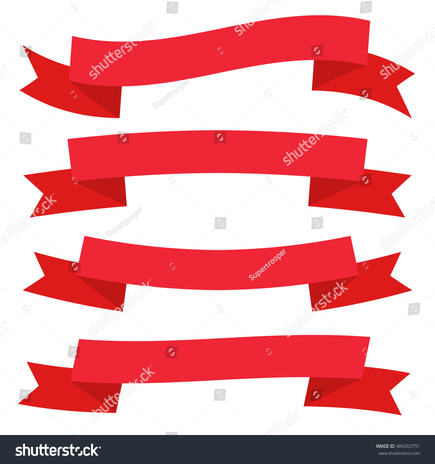 Retro Flat Ribbon Red Decorative Banners Vector Collection On White