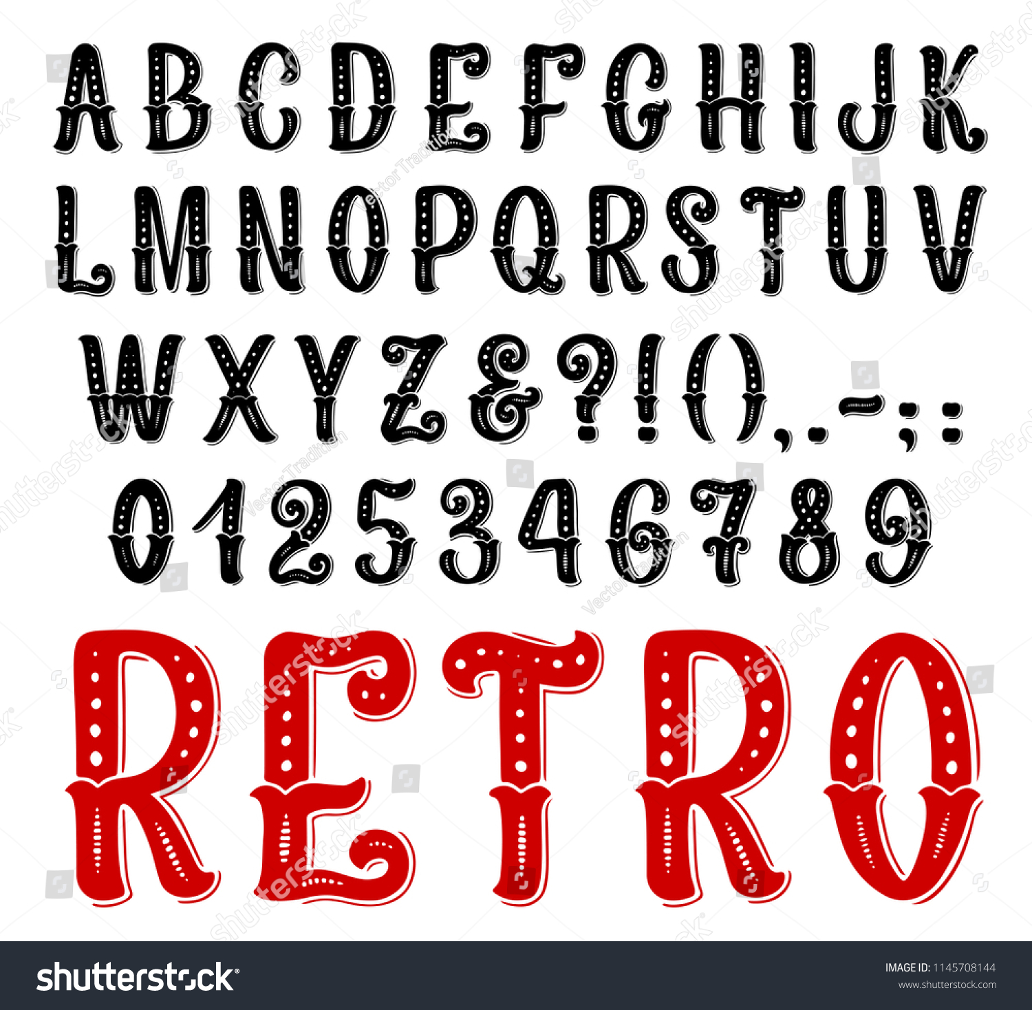 Vektor Stok Retro Font Alphabet Letters Numbers Black Tanpa Royalti Shutterstock