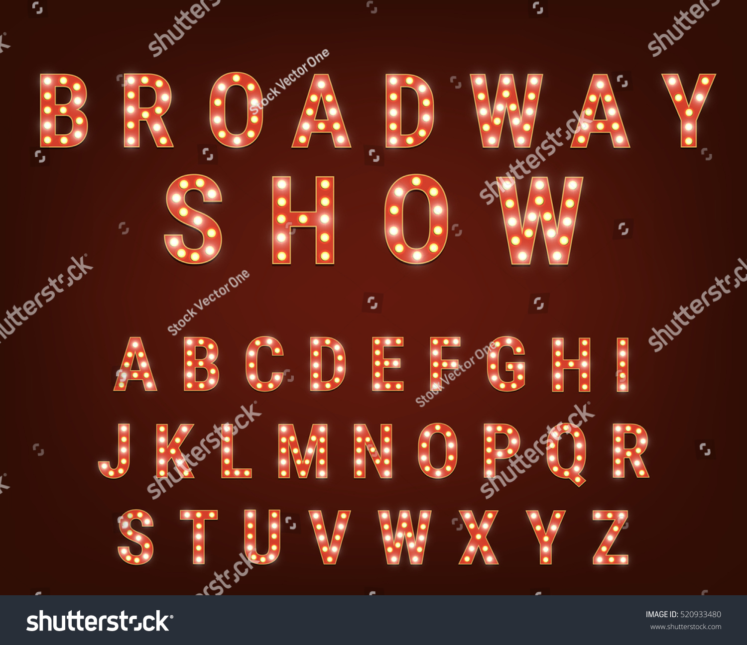 SVG of Retro font with light bulbs. Broadway Show typeface. Alphabet with shiny glowing light bulbs svg