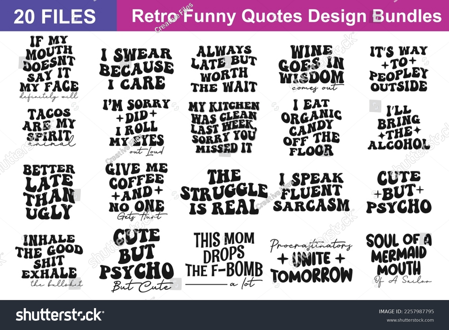 SVG of Retro Funny Quotes svg Bundle. Quotes about Retro Funny, Retro Funny cut files Bundle of 20 svg eps Files for Cutting Machines Cameo Cricut, Retro Funny Quotes svg