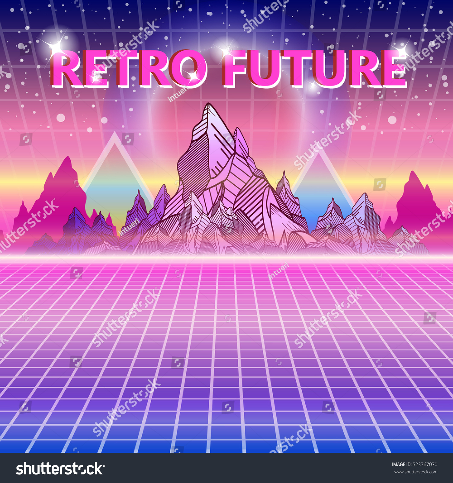 レトロな未来 80年代スタイルのsf背景 ウェーブミュージックアルバムは サイバーサン スペース 山のテンプレートをカバーしています サイバー ワールドの風景 レトロな将来のイラスト80年代スタイルの背景ベクター画像 のベクター画像素材 ロイヤリティフリー