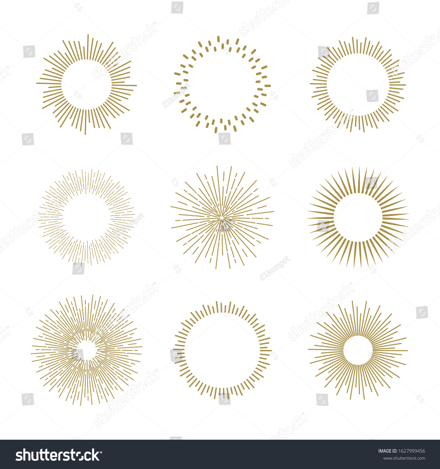 Retro Gold Sun Burst Shapes Vintage Stock Vector Royalty Free 1627999456 Shutterstock 4129