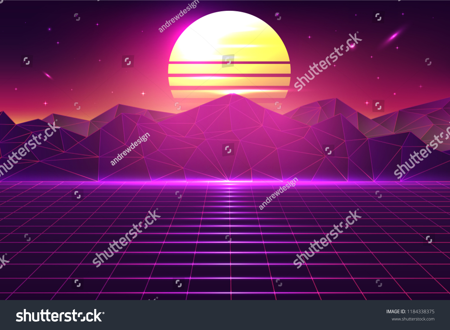 Retro Grid Landscape Vector Background Stock Vector Royalty Free 1184338375
