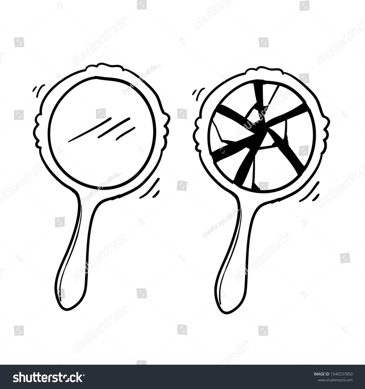 SVG of retro hand mirror drawing set, new and broken with doodle cartoon style vector svg