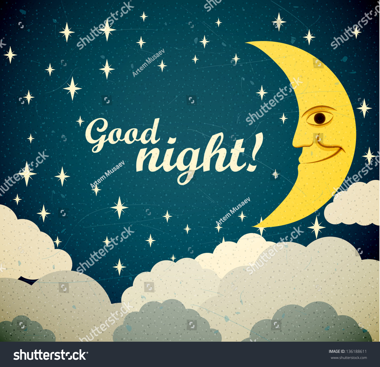 Retro Illustration Smiling Moon Wishing Good Stock Vector 136188611 ...