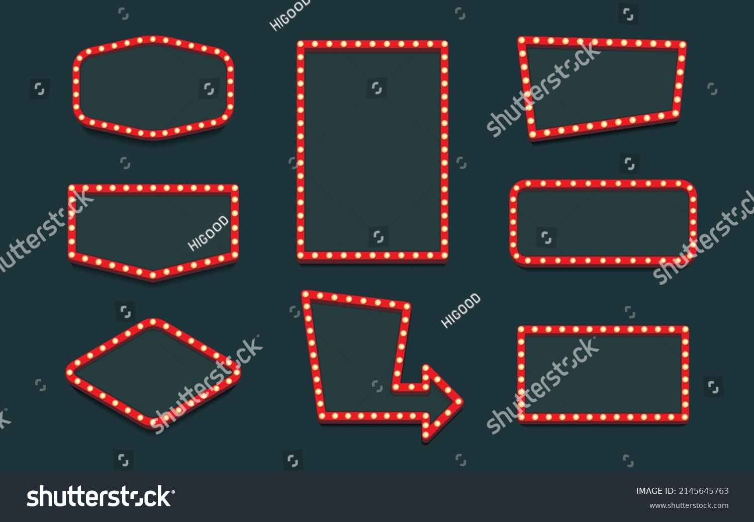 SVG of Retro lightbox vector template set realistic style with lightbulb isolated on black background for party poster, banner advertising, promotion and sale billboard, cinema, bar show or restaurant. svg