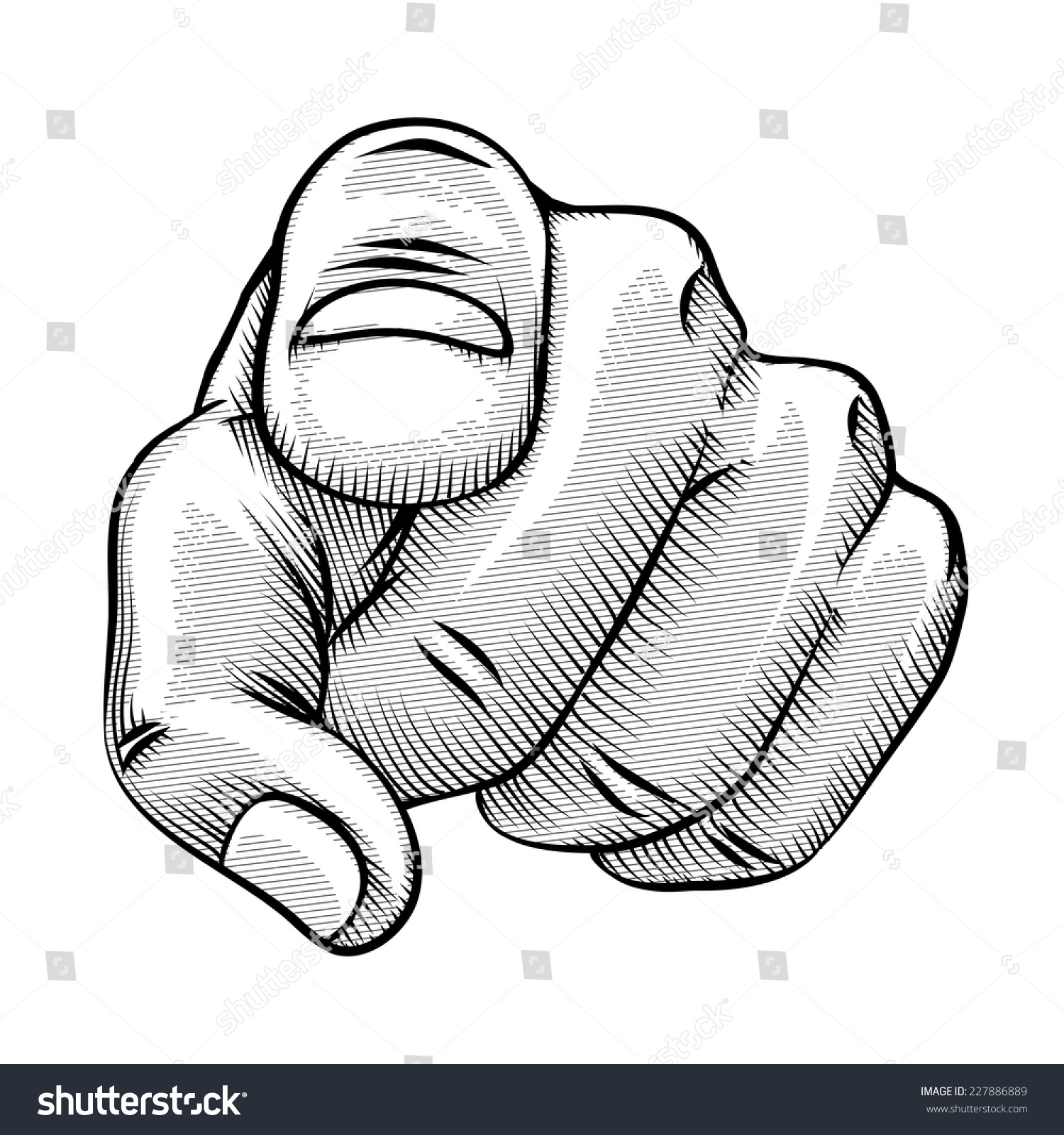 Vetor stock de Retro Line Drawing Pointing Finger Human (livre de