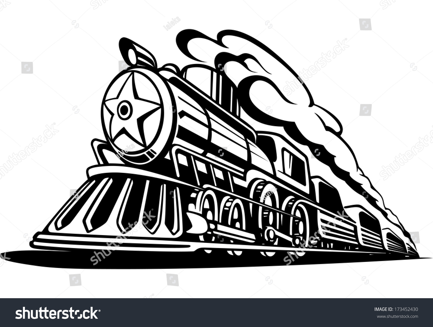 白黒の煙のあるレトロな機関車 アイコン 鉄道 ベクターイラスト のベクター画像素材 ロイヤリティフリー