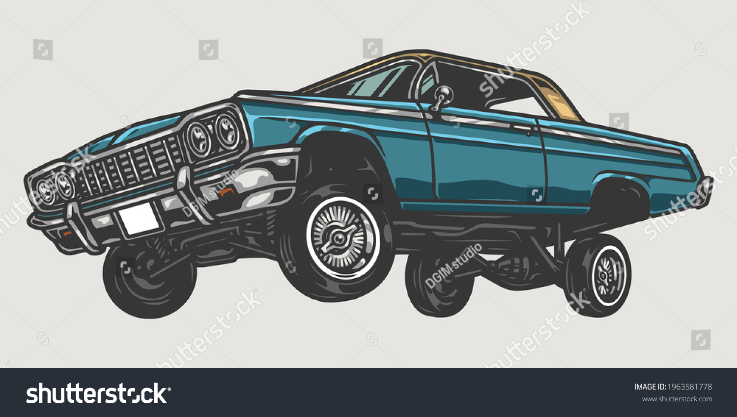 SVG of Retro lowrider car colorful concept in vintage style isolated vector illustration svg