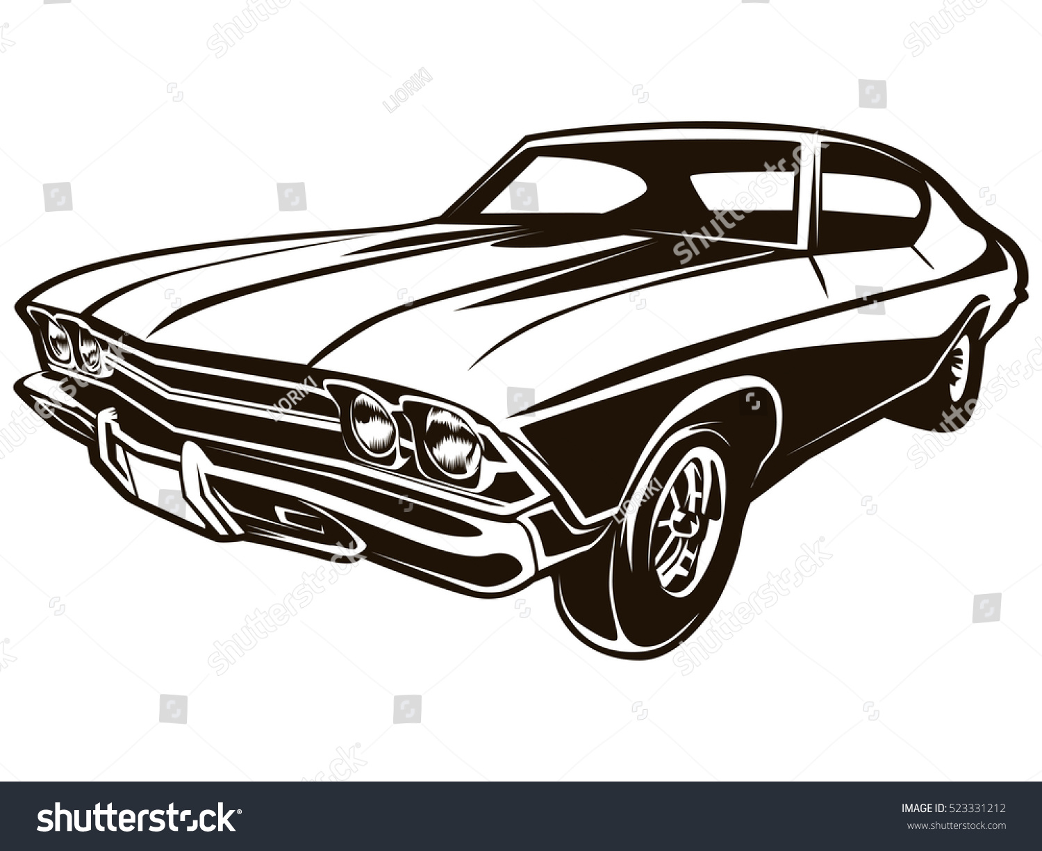 レトロな筋肉の車のベクターイラスト レトカーのビンテージポスター 白い背景に古い携帯電話 のベクター画像素材 ロイヤリティフリー