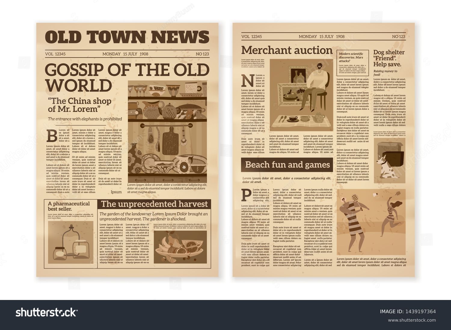 Retro Newspaper Daily News Articles Yellow Stock Vector Royalty ...
