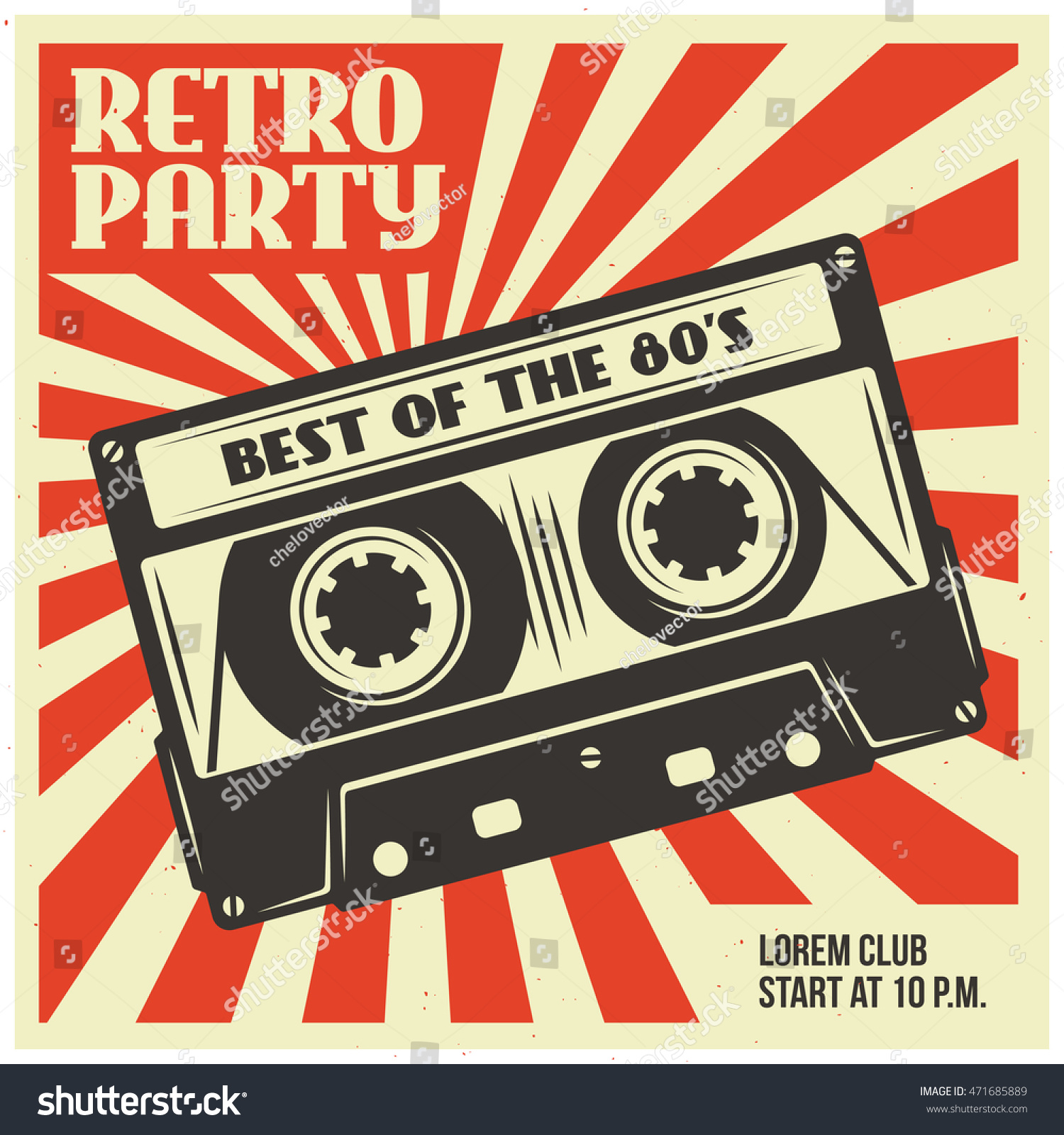 Retro Party Advertising With Audio Cassette. Old School Poster Design ...