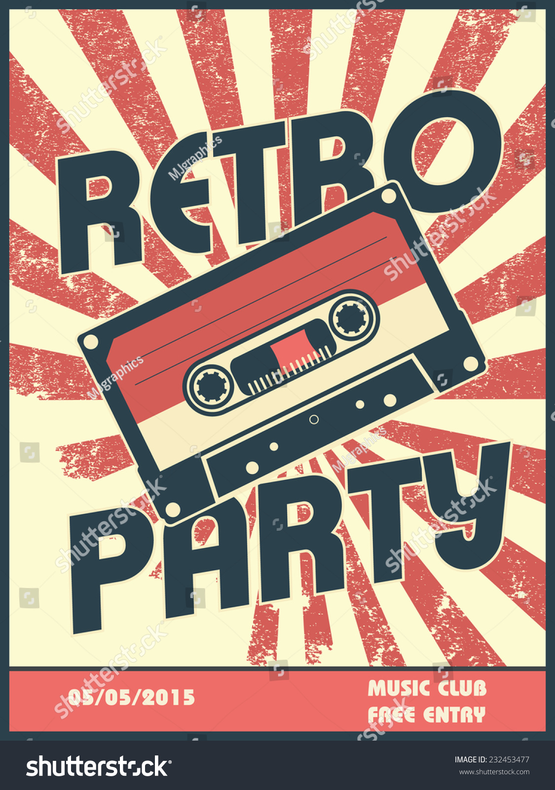 Retro Party Music Poster Design With Vintage Style And Equipment. Can ...