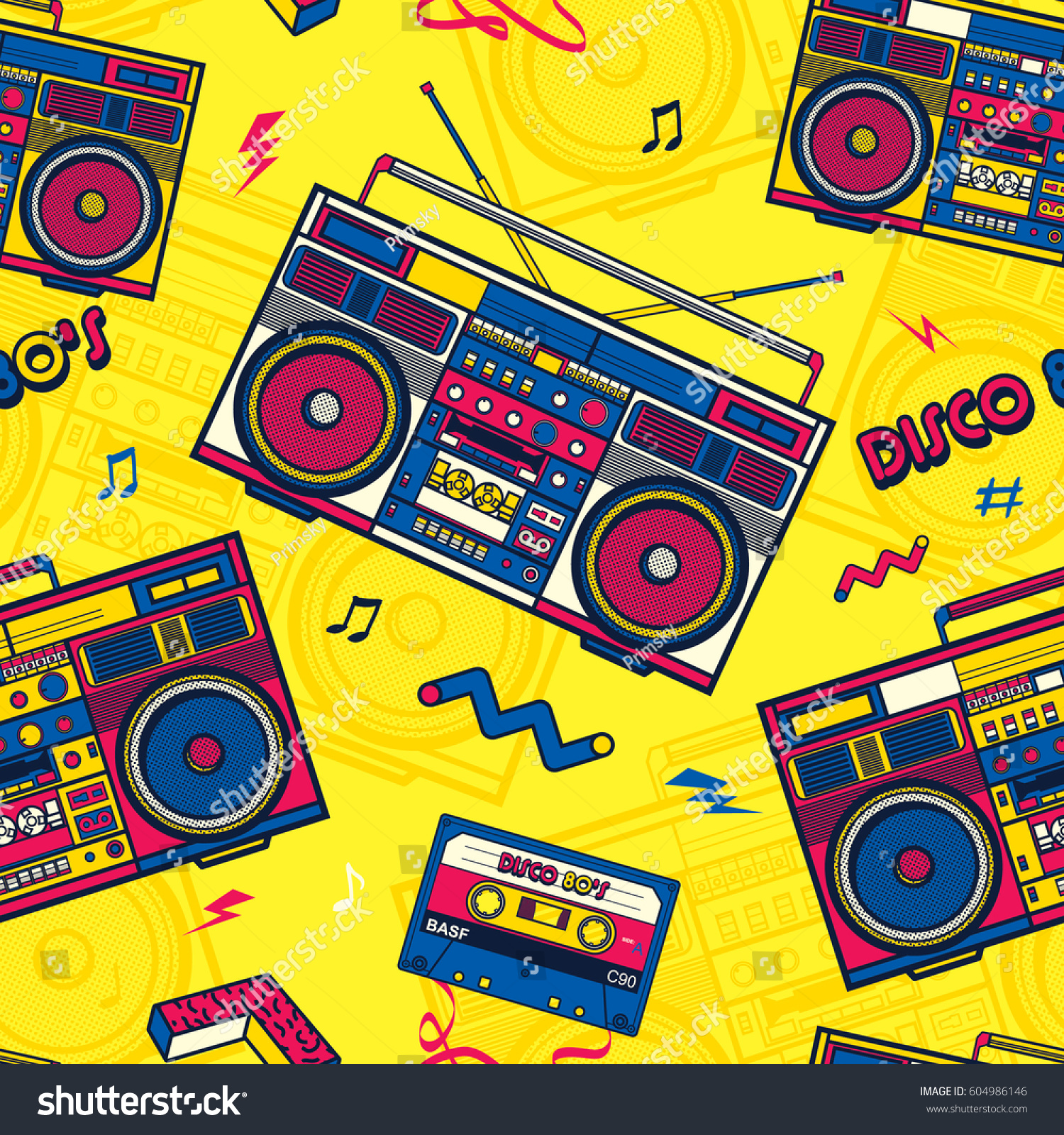 Retro Pop Eighties Boombox Radio Seamless Stock Vector Royalty Free