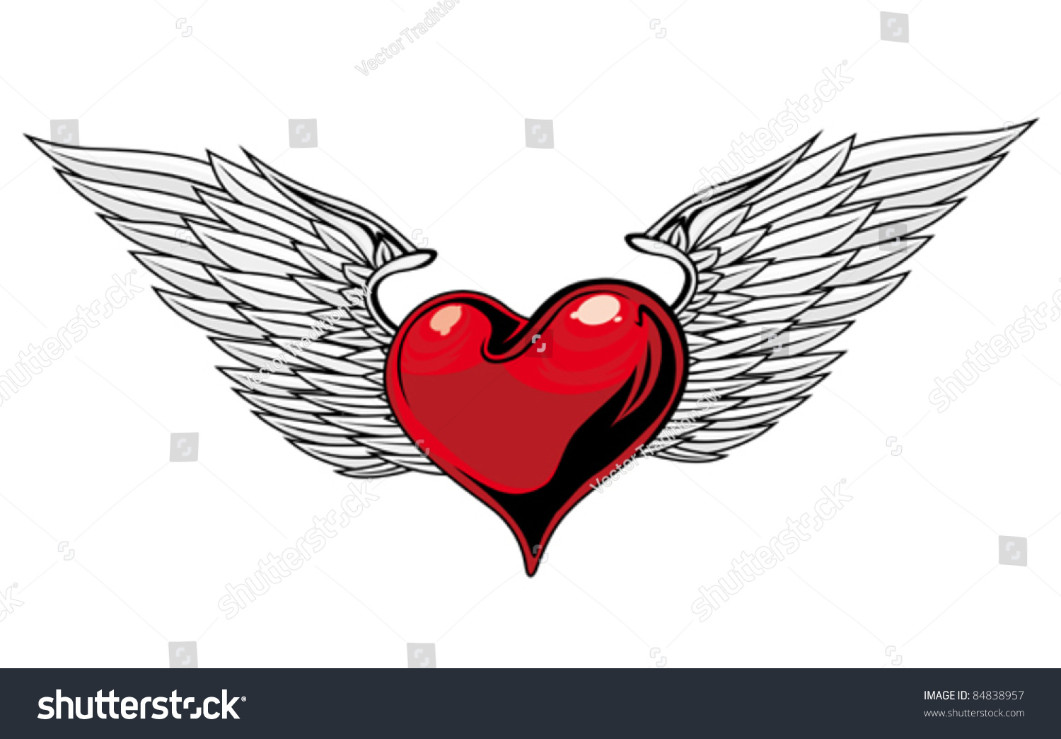 Retro Red Heart With Wings For Tattoo Design. Rasterized Version Also ...