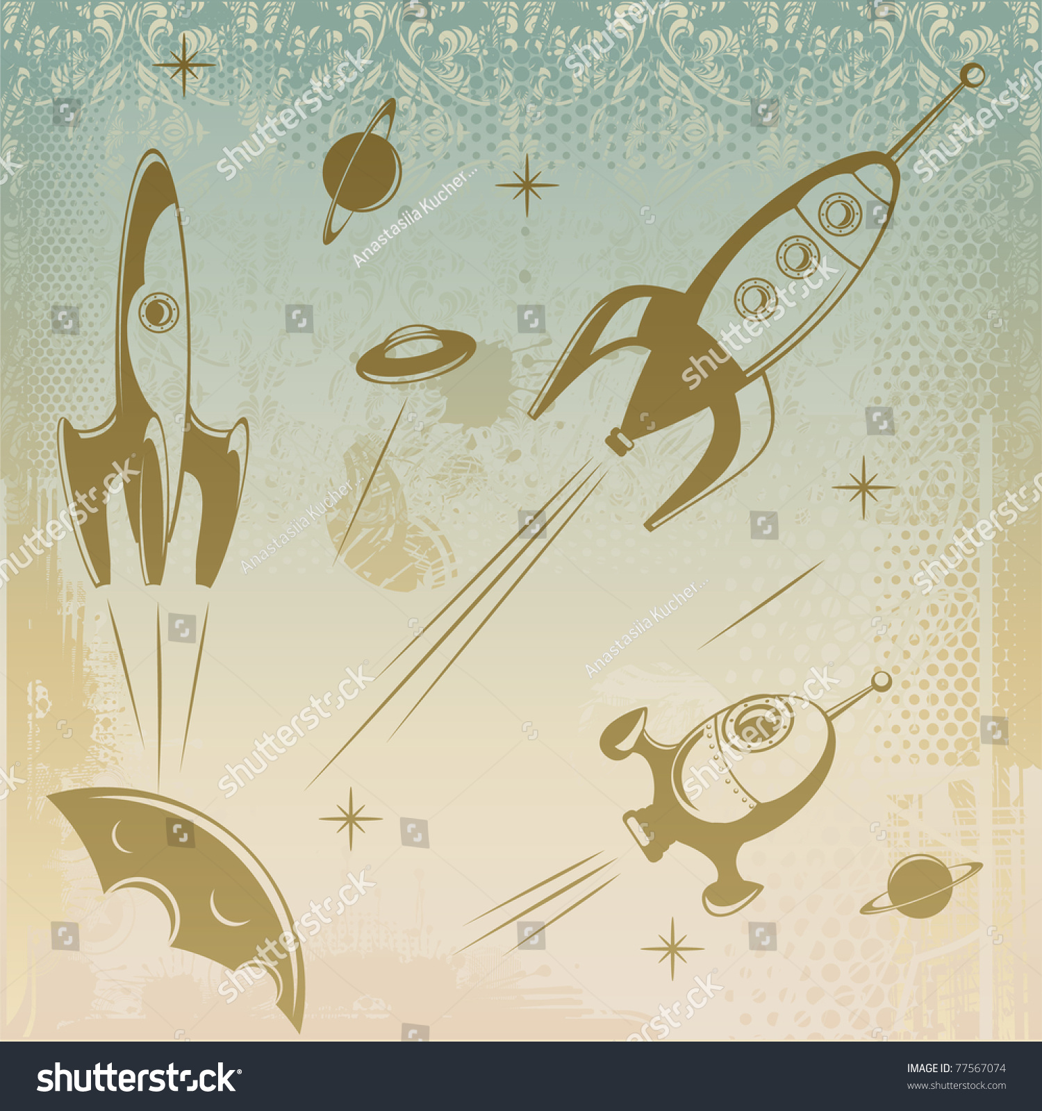 Retro Rockets On Retro Background Stock Vector Illustration 77567074 ...