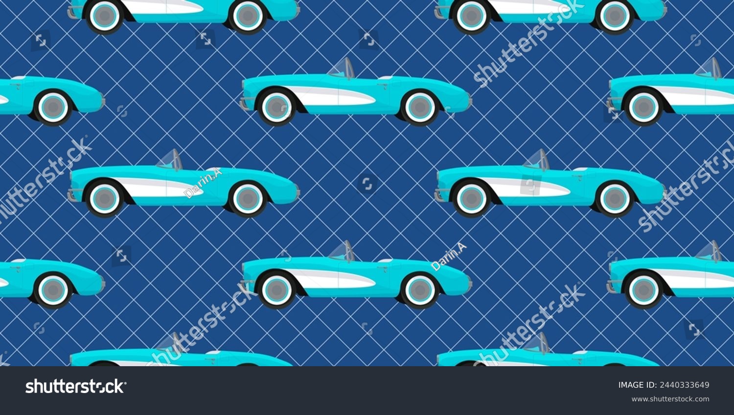 SVG of Retro seamless pattern with blue corvette car. Classic american automobile background for textile, wrapping paper, fabric, wallpaper, cover. Vector svg