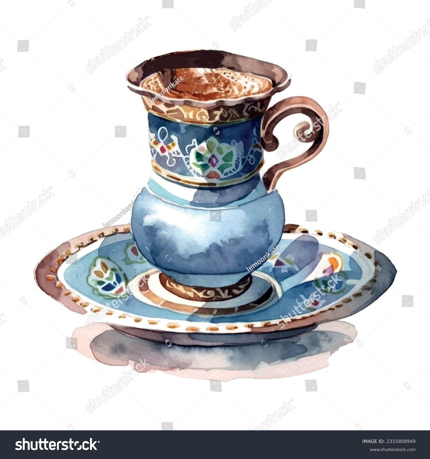 SVG of Retro sketch illustration with turkish cup tea watercolor white background. Vector art illustration. Istanbul, turkey. svg