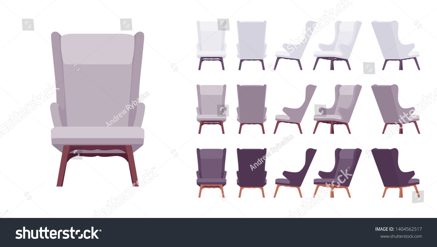 Retro Soft Armchair Set Lounge Chair Stock Vector Royalty