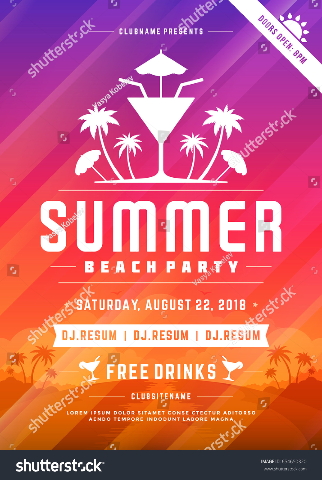 retro summer party design poster flyer のベクター画像素材