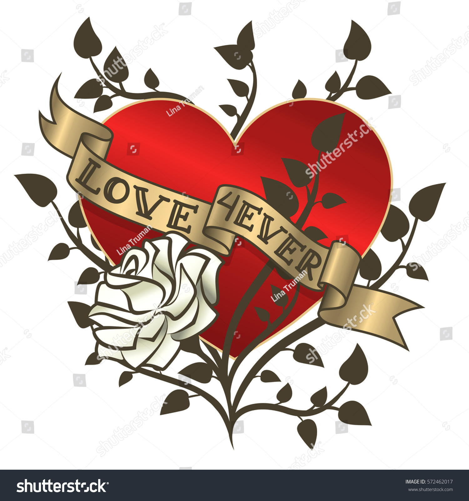 Retro Tattoo Heart Gold Ribbons Happy Stock Vector Royalty Free   Stock Vector Retro Tattoo Heart With Gold Ribbons Happy Valentine S Day Card Vector Illustration Old School 572462017 