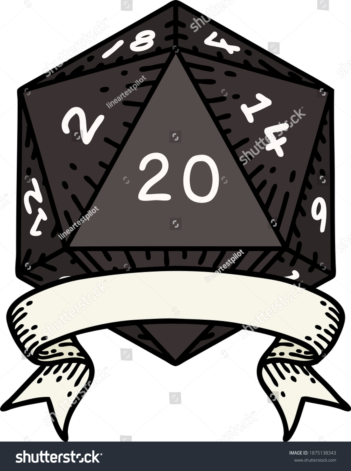 SVG of Retro Tattoo Style natural 20 critical hit D20 dice roll svg
